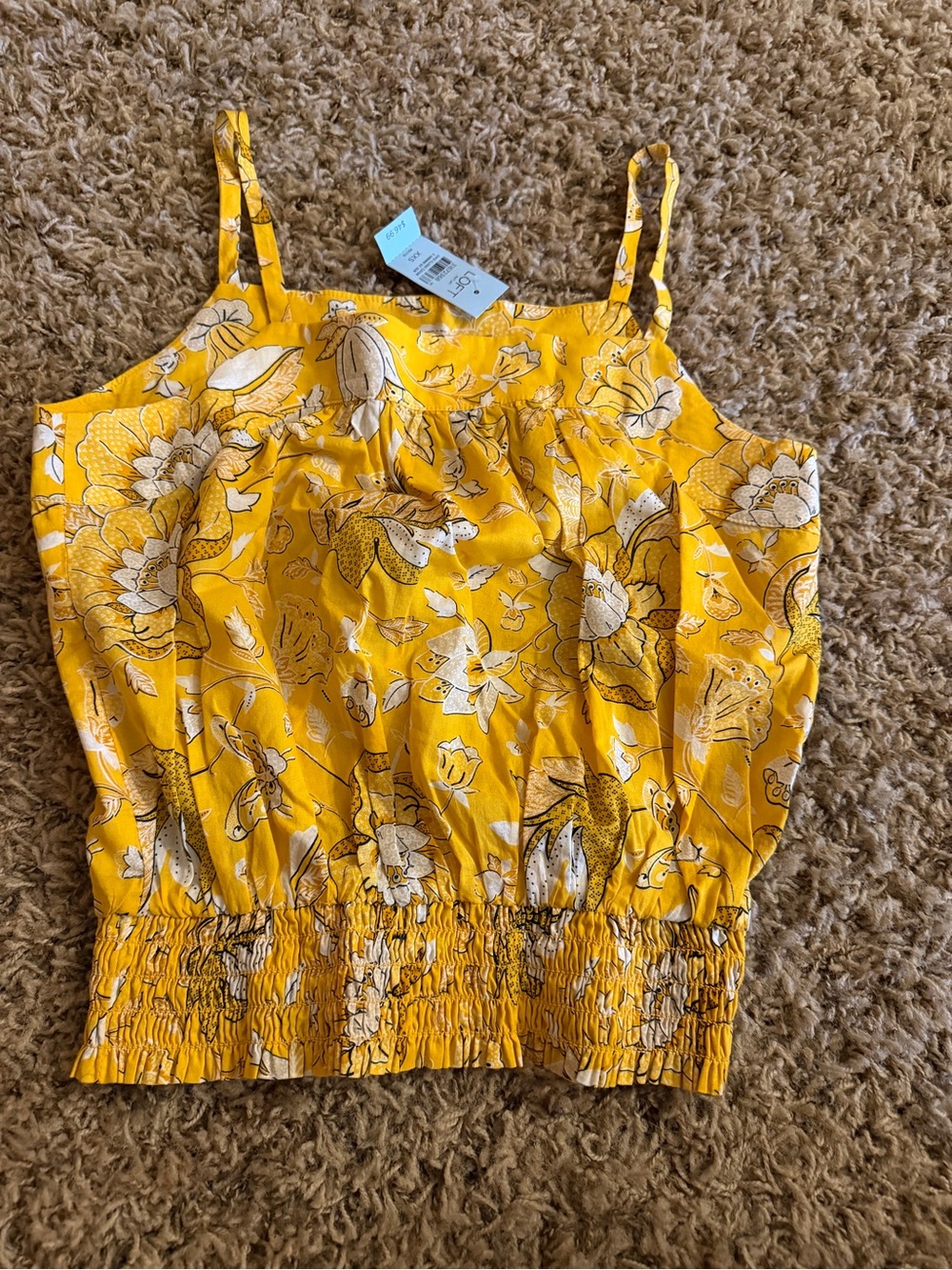 LOFT Yellow Floral Smocked-Hem Cami Top